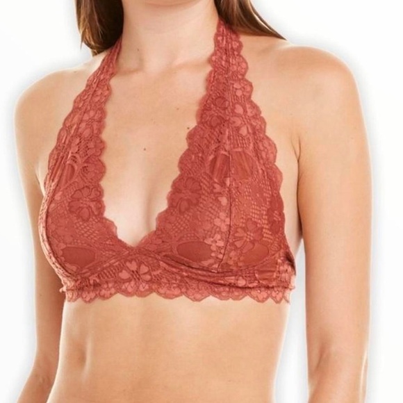 [L]Free People Intimately Lace Halter Bralette in Rust - Picture 1 of 7